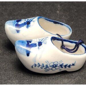 Miniature Delft Blue Porcelain Dutch Shoes Windmill Hanging Decor Hand Painted